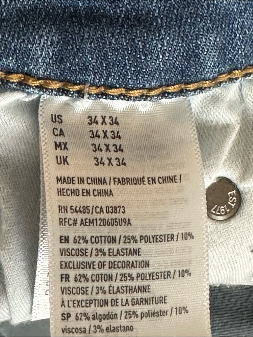 American Eagle Outfitters Mens Jeans Slim Fit 34x34 Light Pre Owned Cut A1-002 - Picture 10 of 11